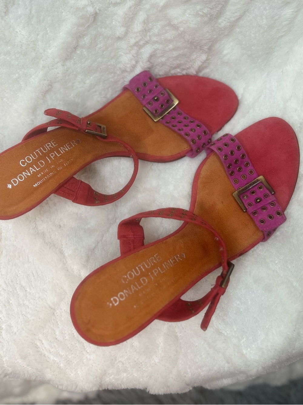 Vintage Couture Donald J. Pliner Fushia Pink Suede Slide Heels